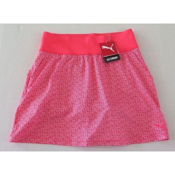 Puma TC7765 Women's Sz L Bright Plasma Pink Powershape Polka Dot Knit Skort $70 - Picture 1 of 9